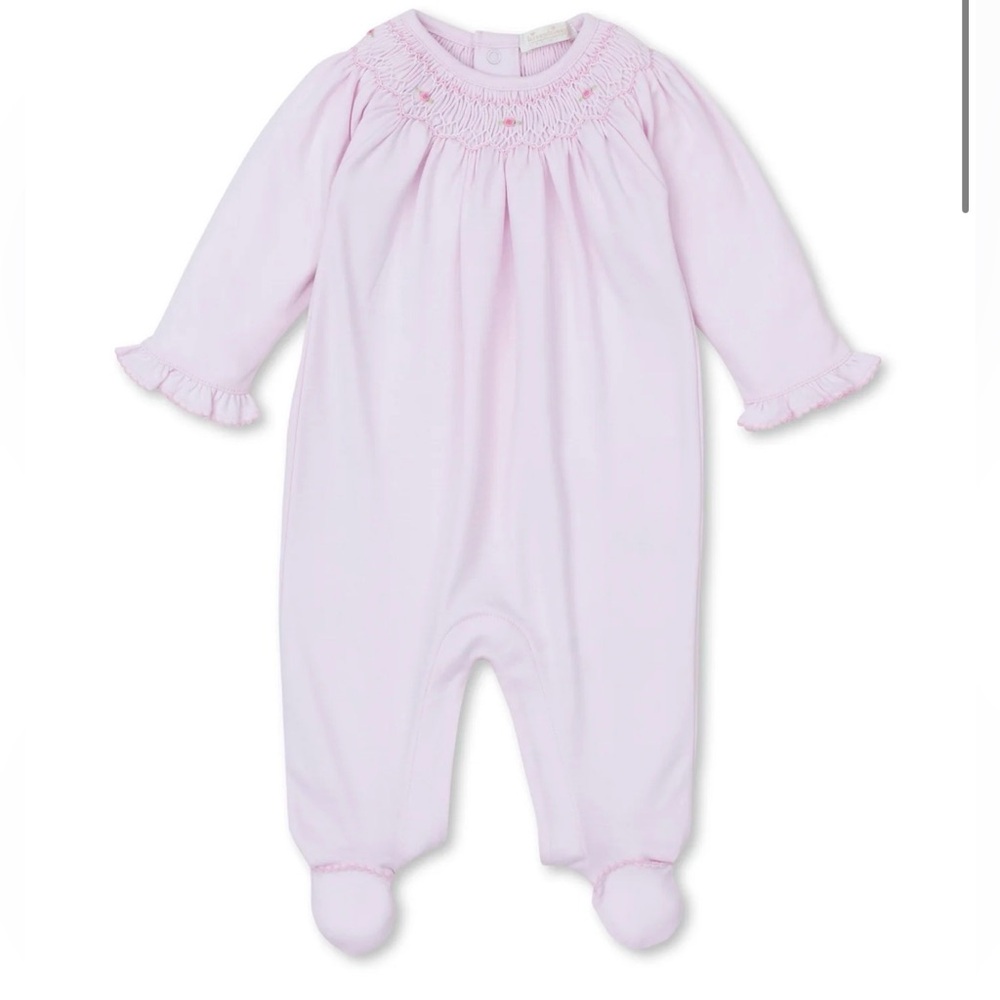 Kissy Kissy Fall Bishop Hand Pink Smocked Footie - Size NB - 100% Pima Cotton